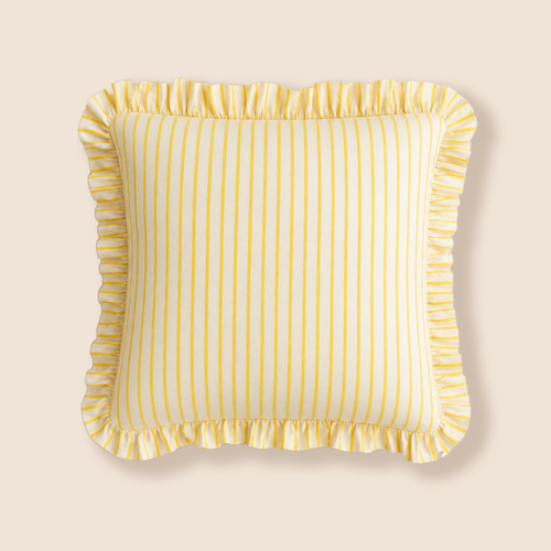 Daisy - Yellow Stripe | Hand Block Printed Cotton Cushion Cover