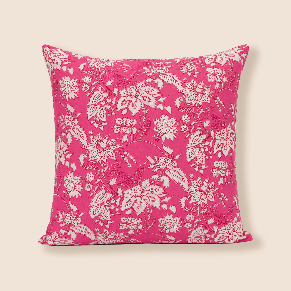 Blossom - Pink Floral | Hand Block Printed Cotton Cushion Cover
