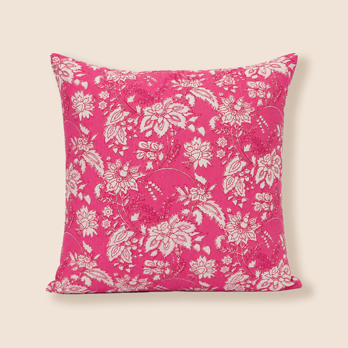 Blossom - Pink Floral | Hand Block Printed Cotton Cushion Cover