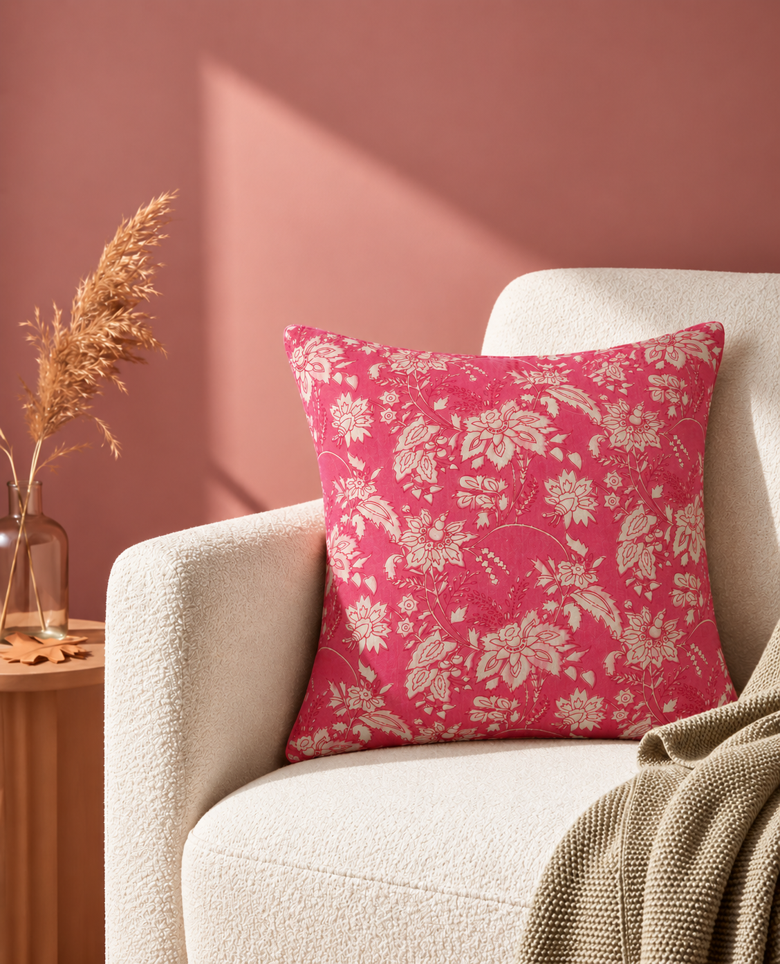 Blossom - Pink Floral | Hand Block Printed Cotton Cushion Cover