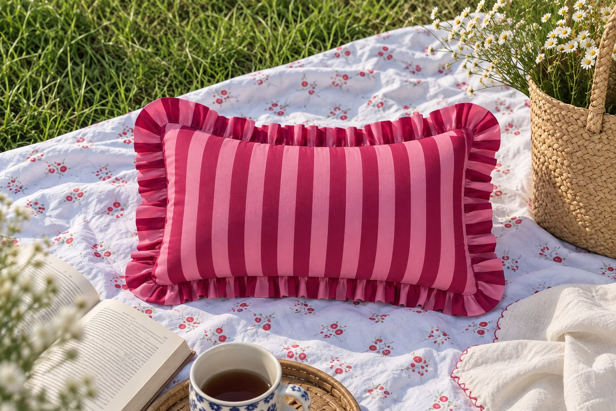 Cherry - Mini Lumbar | Block Print Cushion